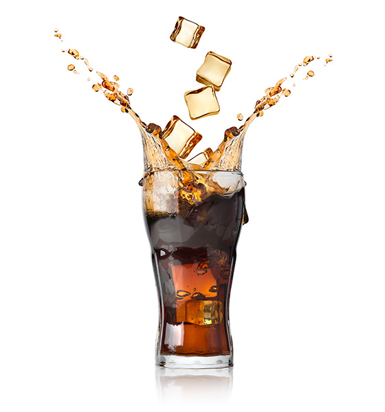 Glass of ice cold Coca Cola