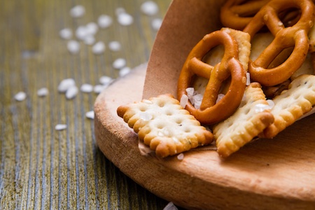 Pretzels and crackers as a convenient office snack